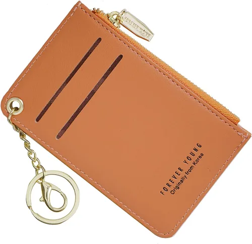 Vista 8 de Carteras pequeñas para mujer, tarjetero de piel delgado, cartera de monedas con llavero