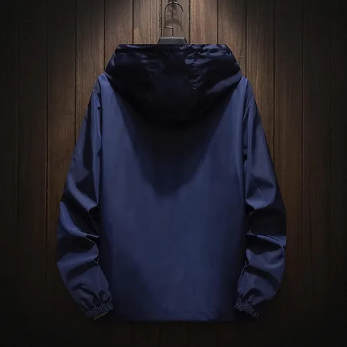 Vista 3 de Ymosrh Chaqueta impermeable ligera para hombre, rompevientos con capucha, M-7XL