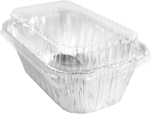 Vista 4 de Handi-Foil 1 libra de papel de aluminio mini-pan/molde para hornear pan con tapa transparente de cúpula baja (paquete de 25)