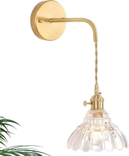 Vista 22 de Shenmoyl - Aplique de pared que funciona con pilas, lámparas de pared vintage recargables con pantalla de vidrio de lirio verde, lámpara de pared