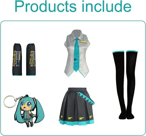 Vista 3 de Metaparty Disfraz de nieve para mujer, vestido de anime para cosplay, uniforme escolar para Hatsune Miku con medias versión 1