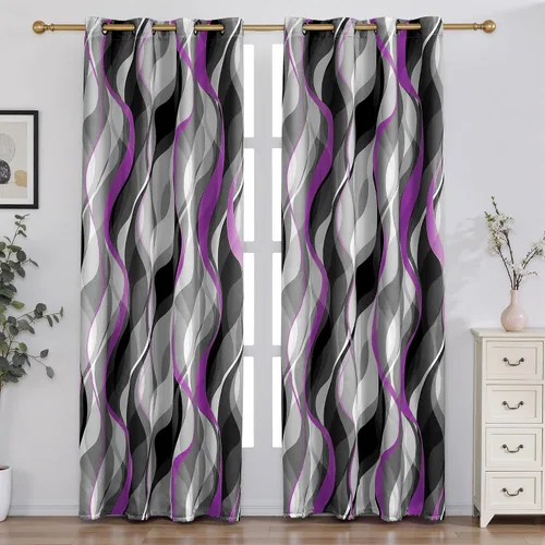 Vista 13 de weesire - Cortinas opacas azules y grises modernas con rayas decorativas, 100% bloqueo de luz, oscurecimiento con ojales, cortina azul para sala