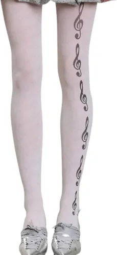 Vista 9 de Medias para Mujer Whimsy Twee Piano: Medias con Patrón Funky, Ropa Emo Gótica, Estética Y2K