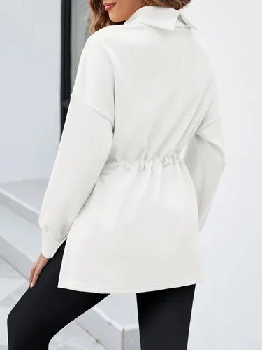 Vista 2 de Sudaderas de cuello alto para mujer, de manga larga, con abertura lateral, con cordón en la cintura
