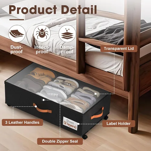 Vista 5 de Eastherry Contenedores de almacenamiento debajo de la cama con ruedas, 9.5 pulgadas de altura para almacenamiento debajo de la cama de zapatos