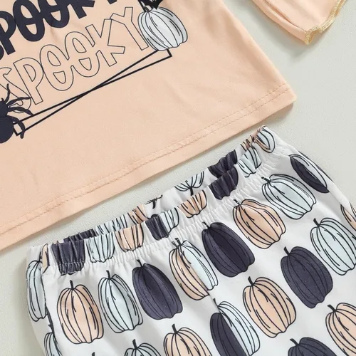 Vista 4 de fyclemt Ropa de Halloween para bebé, niña, niño, manga larga, calabaza, camiseta, sudadera, pantalones acampanados, trajes de otoño