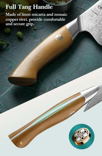 Vista 4 de Cuchillo de chef de Damasco, 8.5 pulgadas, 67 capas de acero de damasco, cuchillo de cocina japonés profesional para chefs y cocina casera, hoja