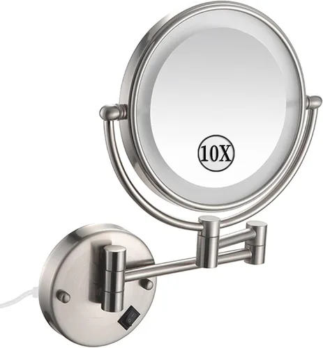 Vista 27 de KEYQEEN Espejo de maquillaje LED con luces, espejo de aumento de doble cara 1X/10X, espejo de aumento negro cableado montado en la pared giratorio