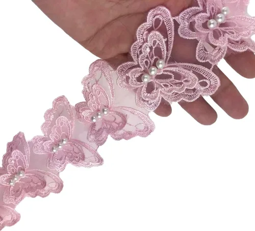 Vista 6 de MMvolesy 15 piezas beige mariposa perla organza encaje adorno tejido bordado hecho a mano cinta de boda suministros de costura artesanía 2 "x 2.5