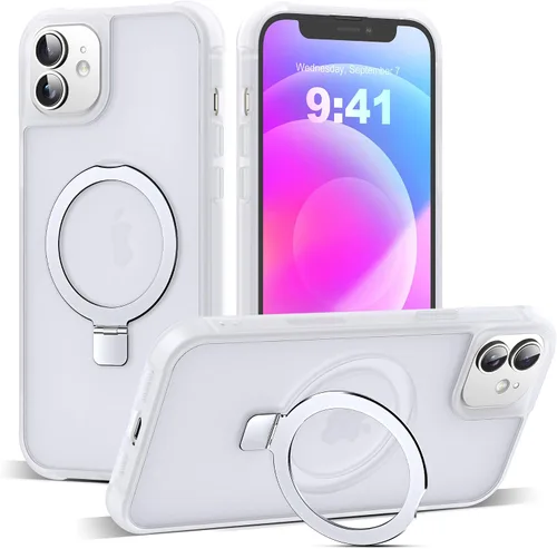 Vista 104 de SKYLMW - Funda compatible con iPhone 11 de 6.1 pulgadas, con soporte magnético invisible tipo anillo, funda translúcida de grado militar, compatible