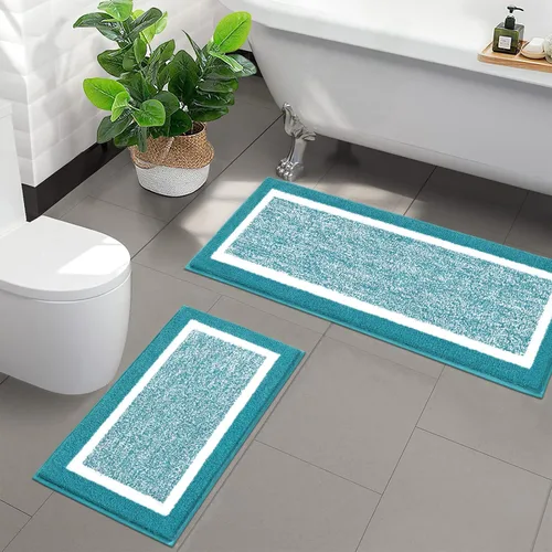 Vista 7 de Pauwer Juego de baño, alfombras de baño antideslizantes, alfombras de ducha absorbentes para suelo de baño, bañera y ducha, color azul aguamarina