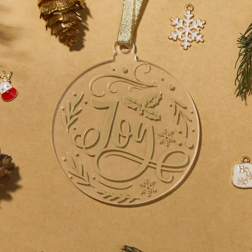 Vista 8 de UNIQOOO Juego de 12 adornos dorados de Navidad 2025, decoraciones para árbol de Navidad, ideas de regalo, adornos de acrílico transparente con 6