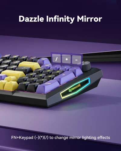Vista 5 de Redragon K725LBY Teclado mecánico inalámbrico con pantalla y perilla, trimodo BT5.02.4GUSB-C Junta teclado para computadora, juegos de computadora