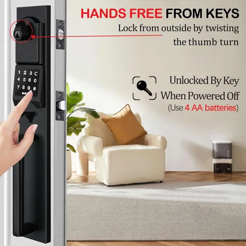 Vista 5 de NEWBANG Manija inteligente electrónica negra mate zurda con bloqueo de teclado para puerta frontal doble (llaves reservadas), MDHST2016DB-E-SET-LH