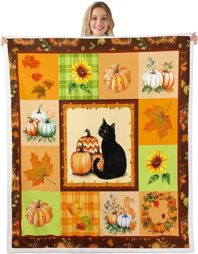 Vista 15 de Fall Scarecrow Throw Blanket,Retro Autumn Pumpinks Squirrel Bed Plush Blanket for Living Room Decor,Rustic Farmhouse Sunflowers Couch Bed Sofa Soft