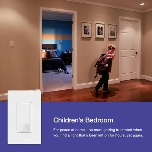 Vista 7 de Lutron Maestro Interruptor de luz con sensor de movimiento y placa de pared para baño, garaje, lavandería, cualquier bombilla, sensor de ocupación