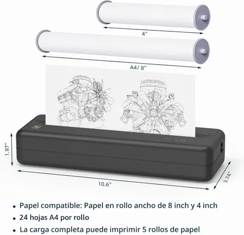 Vista 4 de HPRT Impresora portátil inalámbrica - Impresora térmica Bluetooth para Negro