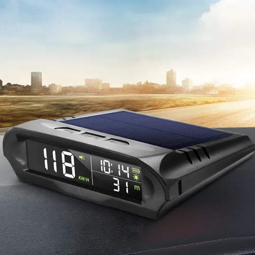 Vista 6 de Velocímetro solar digital para coche con pantalla LCD, visualización de cabeza arriba, alarma de exceso de velocidad, pantalla de KMH/MPH