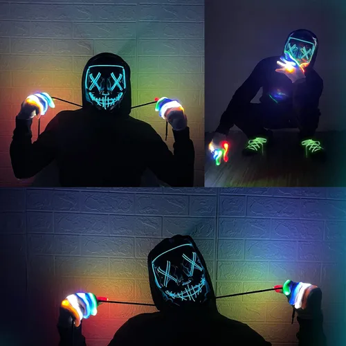 Vista 6 de Juego de guantes de máscara de Halloween con encaje brillante disfraces de Halloween para adultos y niños máscara de purga recuerdos de fiesta