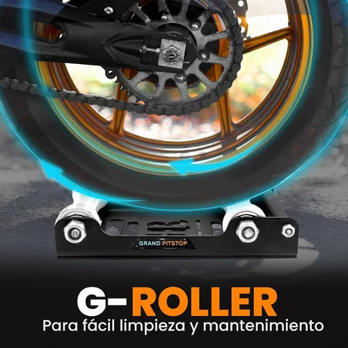 Vista 5 de GRAND PITSTOP Soporte de mantenimiento para motocicletas y vehículos de potencia, soporte de limpieza de ruedas con rodillo para limpieza de Negro