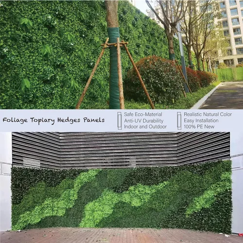Vista 5 de KuGuo Paneles de césped sintético para setos de plantas para interiores y exteriores, seto de follaje, paneles de pared de césped sintético de 40 x
