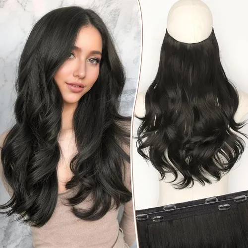 Vista 64 de KooKaStyle Extensiones de Cabello con Alambre Invisible, Largas, Lacias, en Capas, Sintéticas con Alambre Transparente, Tamaño Ajustable, 6 Clips