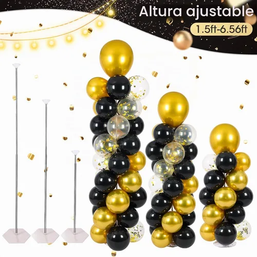 Vista 4 de Soporte de columna para globos con 102 globos, juego de 2 columnas de globos, soporte de torre de globos de metal con base para piso, altura Confeti