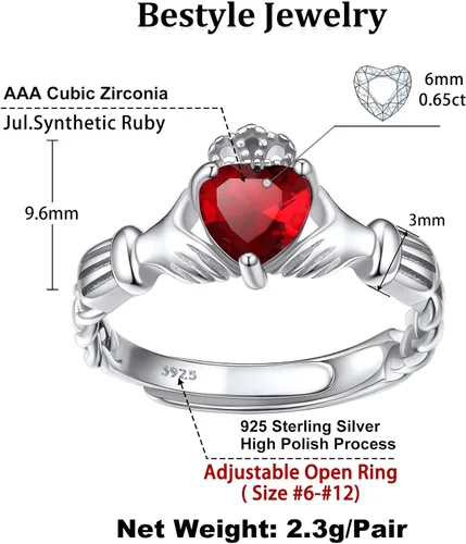 Vista 6 de Bestyle Vintage 925 Sterling Silver Celtic CrossTriquetra Necklace with 12 Month Heart Gemstone, Dainty Heart Birthstone Necklace Faith Irish Amulet