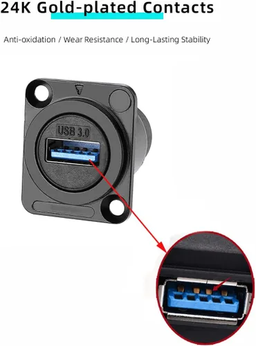 Vista 2 de PENGLIN Enchufe impermeable USB 3.0 de 2 piezas, tipo D, montaje en panel USB, conector sin soldadura, hembra a hembra, acoplador de señal a través