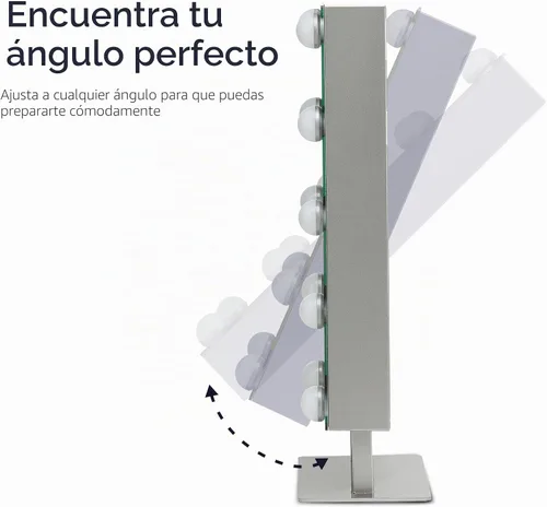 Vista 5 de iHome Hollywood - Espejo de tocador PRO con Bluetooth integrado, control de voz, entrada USB y altavoz – Espejo de maquillaje LED de 16" x 12