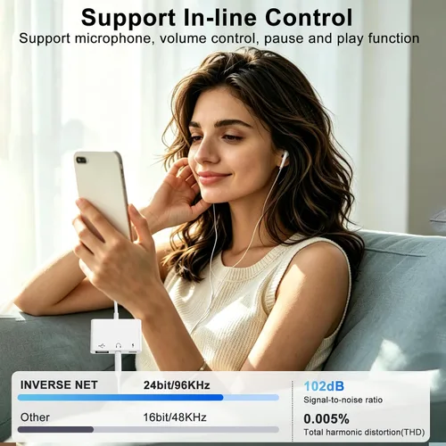 Vista 4 de USB C a 3.5mm Adaptador de Audio OTG, Adaptador USB-C a USB 3en1 con Conector de Auriculares de 3.5mm y Carga Rápida PD de 60W, Compatible