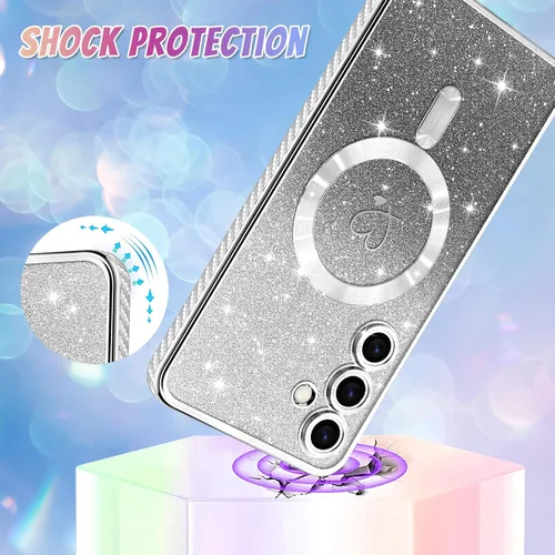Vista 604 de Bonoma - Funda compatible con Samsung Galaxy S21 Plus, diseño de corazón con purpurina, color rosa Support for MagSafe, Plating Magnetic Case TPU