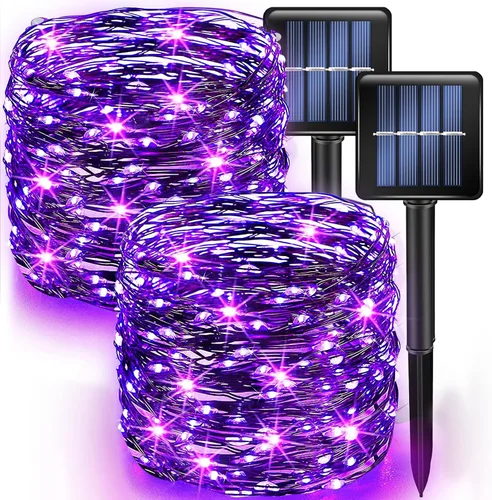 Vista 11 de Dazzle Bright Paquete de 2 tiras de luces solares para exteriores, total de 80 pies, 240 luces LED solares impermeables, 8 modos, luces de alambre