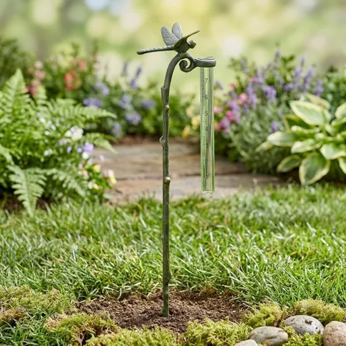 Vista 4 de Estaca de jardín de libélula de manómetro de lluvia - SPI Home - Calibre de aluminio para precipitaciones