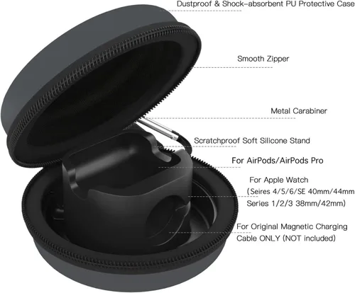 Vista 23 de MoKo Caja de almacenamiento compatible con Apple Watch Series 11/10/9/8/7/6/5/4/3/2/1/SE3/SE2/SE, funda protectora portátil de viaje para AirPods