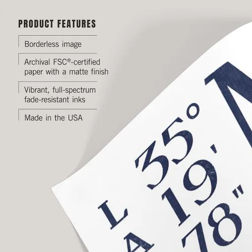 Vista 3 de Lantern Press 36x54 Inch Giclee Print, Amarillo, Texas, Latitude and Longitude (Blue)