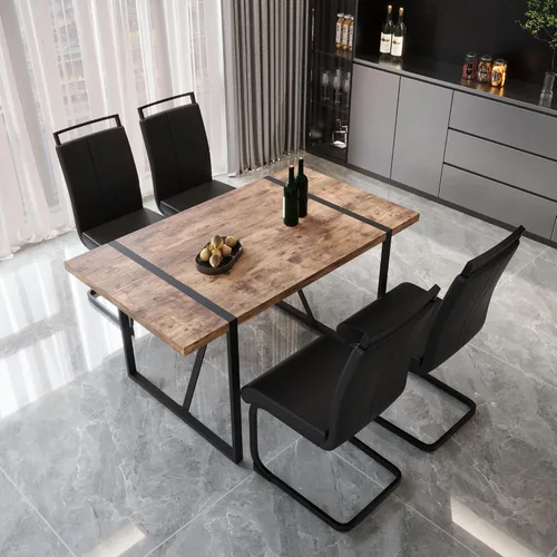 Vista 5 de Juego de mesa de comedor moderno para 4, juego de mesa y sillas de cocina de madera, juego de mesa de comedor de 5 piezas con 1 mesa de MDF y 4