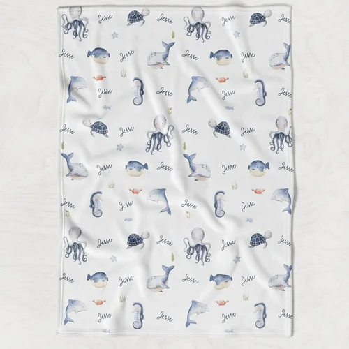 Vista 5 de Under The Sea - Manta unisex personalizada para bebé, color blanco, 30 x 40 pulgadas, BB349