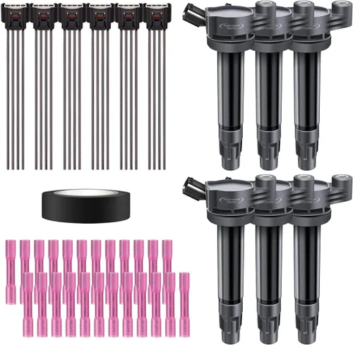 Vista 45 de Juego de 4 bobinas de encendido y arnés de cableado con conector pigtail compatible con Accord Odyssey Acura Saturn 3.0L 3.2L 3.5L V6 C1221 UF242