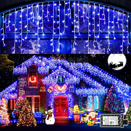 Vista 13 de Guirnalda de 400 luces LED con 75 gotas, de 33 pies, 8 modos de funcionamiento, de alambre transparente para decoración al aire libre, 400 modos