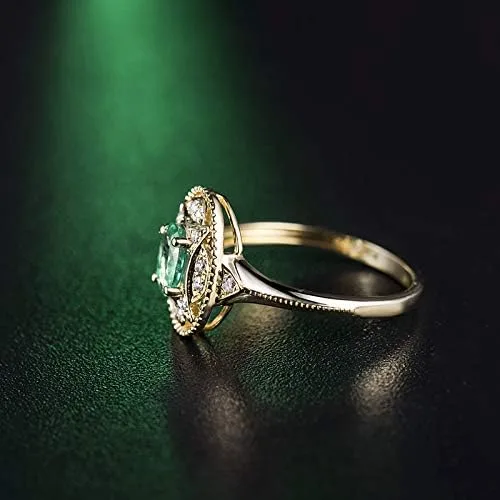Vista 4 de Anillo de oro amarillo de 14 quilates con diamantes naturales de esmeralda para mujer, compromiso de compromiso de boda, aniversario de promoción