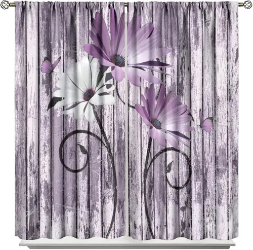 Vista 64 de Cortinas de cocina rústicas y florales, estilo retro, estilo granja, cabaña, casa de campo, margaritas, estilo granja, ventana, puerta
