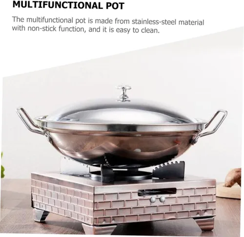 Vista 8 de Hemoton Olla caliente de acero inoxidable con tapa de doble asa, olla multiusos para cocina casera, calentamiento rápido de 10.62 pulgadas
