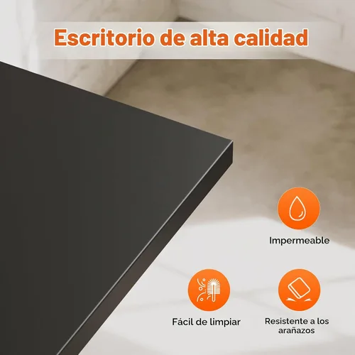 Vista 8 de Mericonia Escritorio de computadora, escritorio de juegos para espacios pequeños, mesa moderna de estilo simple para oficina en casa, mesa de Negro