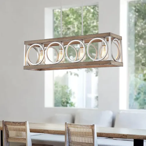 Vista 13 de XINGQI Lámpara de araña rectangular moderna, iluminación de isla de cocina de granja, accesorio de luz colgante industrial rústico de 4 luces