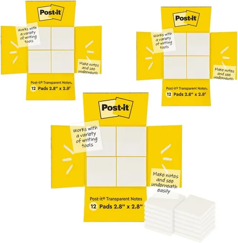 Vista 12 de Post-it Notas transparentes, 2.8 pulgadas x 2.8 pulgadas, notas adhesivas transparentes, suministros de regreso a la escuela, productos de oficina