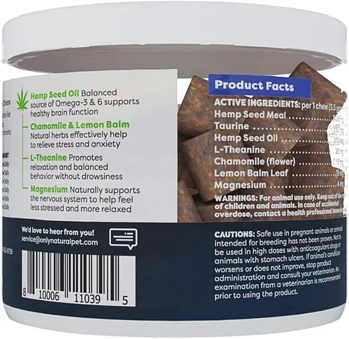 Vista 2 de Only Natural Pet - Mordeduras masticables suaves de cáñamo natural para aliviar el estrés y la ansiedad del perro - L-teanina, manzanilla y bálsamo