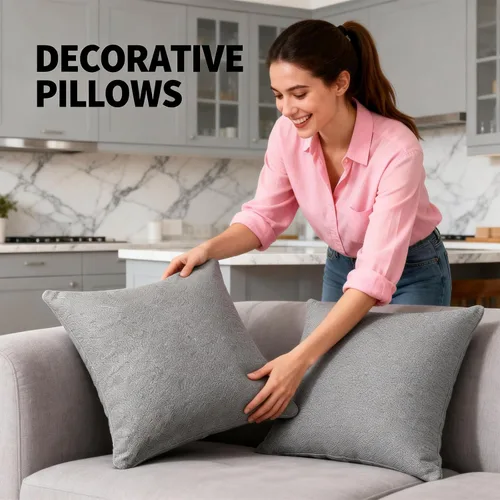 Vista 3 de Almohadas con rellenos incluidos, almohadas de sofá de 18 x 18 pulgadas, almohadas para sofá, azul, paquete de 2, gris claro