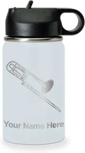 Vista 65 de LaserGram Botella de agua personalizada, trombón, acero inoxidable de doble pared aislada al vacío con popote superior, regalo grabado personalizado