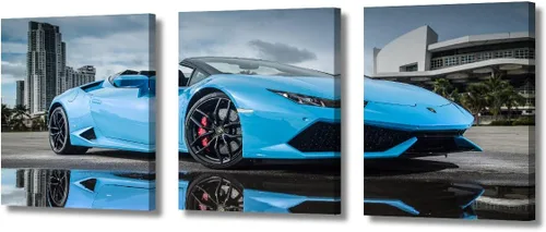 Vista 99 de Arte de pared de auto deportivo rojo para sala de estar, arte de pared de lienzo de súper auto genial, imágenes pósters, 3 piezas, arte moderno